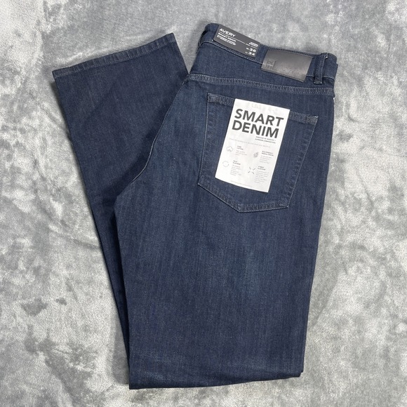 DL1961 Avery Modern Straight Jeans Mens Sz 36 x 34 Dark Wash Whisker Stretch NEW